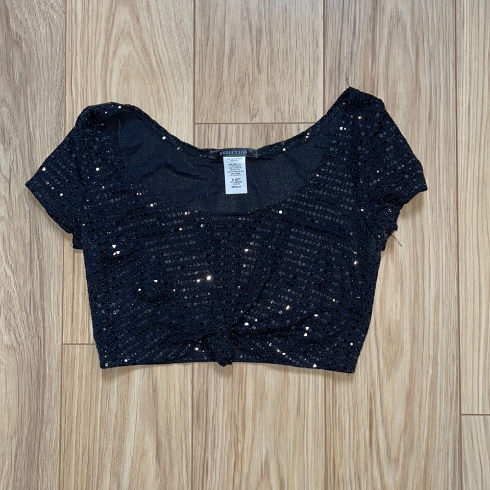 Black Sequin Crop Top